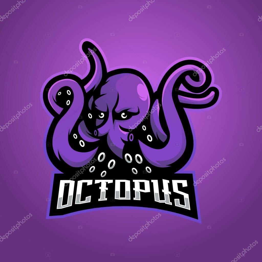 Octopus mascot logo design vector with modern illustration concept style for badge, emblem and t-shirt printing. Kraken for esport team