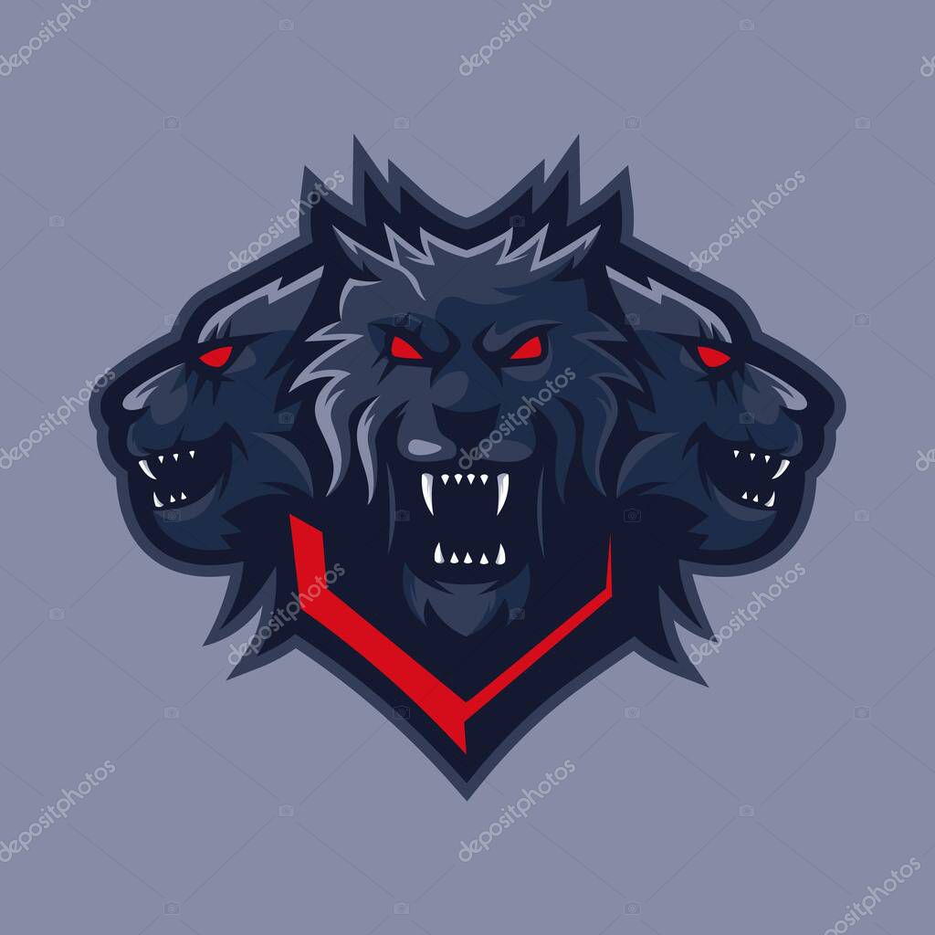 Three headed wolf mascot logo design vector