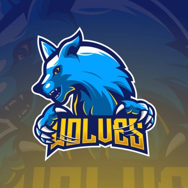 Rozet, amblem ve t-shirt baskısı için modern illüstrasyon konsepti olan Wolves maskot logosu tasarım vektörü. Esport, oyun ve takım için Wolf illüstrasyonu