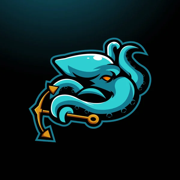 Kraken Lleva Vector Diseño Del Logotipo Mascota Ancla — Vector de stock