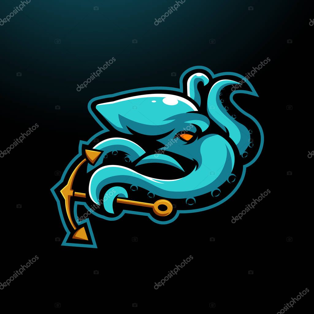 Kraken carrying anchor  mascot logo design vector