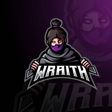 Wraith 'in karakter maskotu tasarımı. Esport, oyun ve takım için maskot logosu.