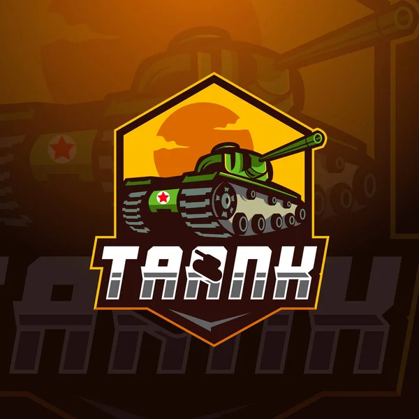 Tanque Esport Mascote Logotipo Design Ilustração Vetor —  Vetores de Stock