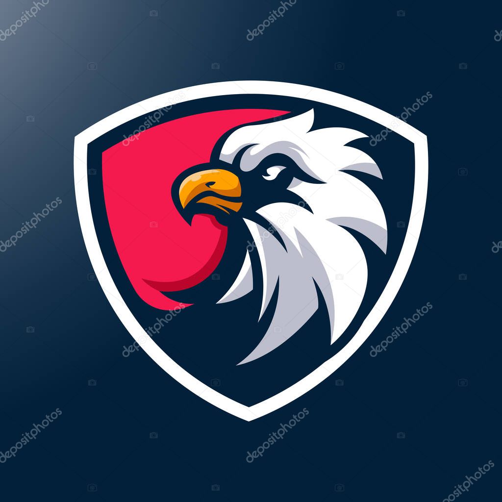 Eagle logo design illustration in shield for sports and gaming team