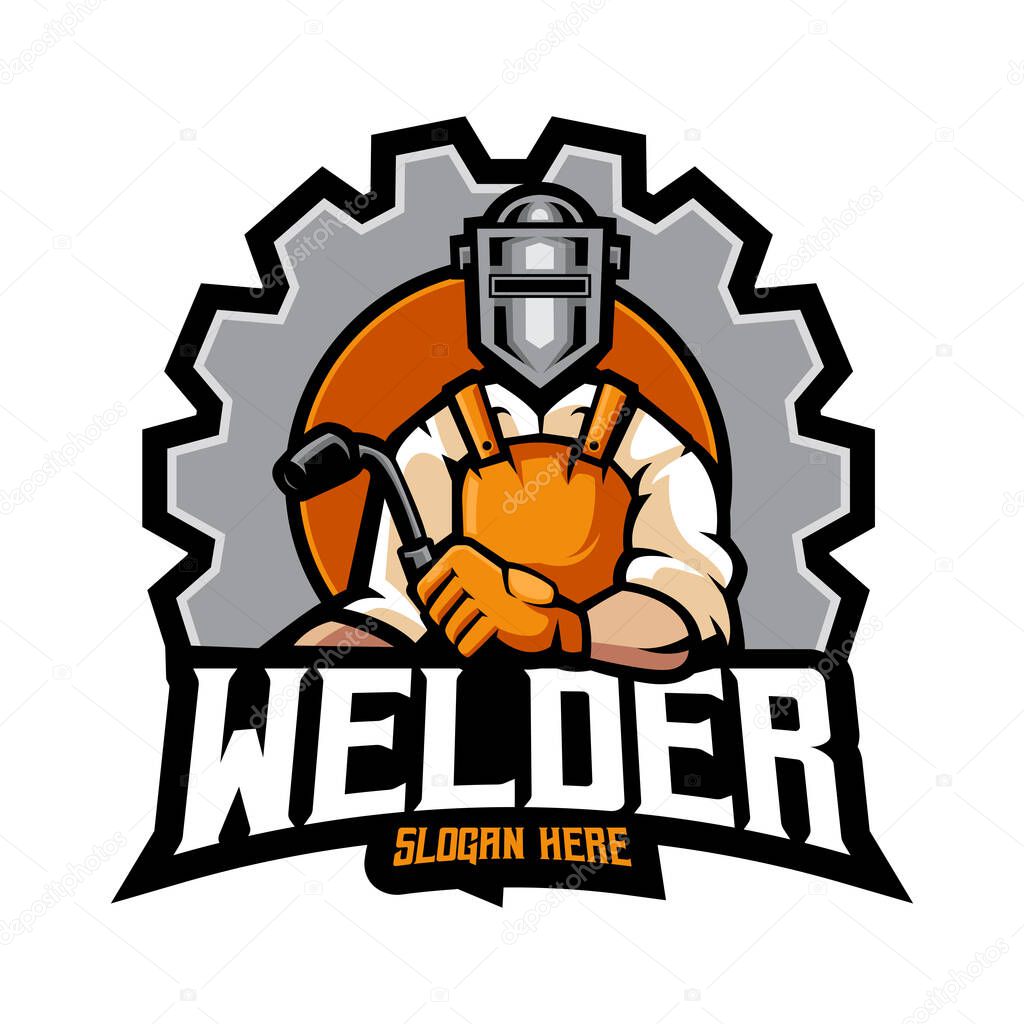 Welder mascot logo design illustration vector isolated on white background