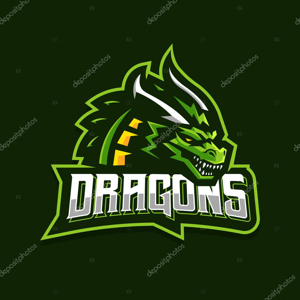 Dragon mascot logo design vector with modern illustration concept style for badge, emblem and t-shirt printing. Illustration of angry dragons in green