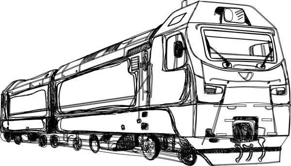 Lok med vagnar, järnväg, skiss — Stock vektor