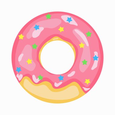 Pembe çöreğe çok renkli yıldızlar serpiştirilmiş. Vektör illüstrasyonu.