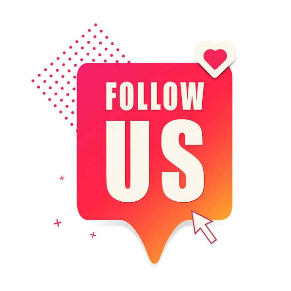 Follow Red Button Heart Arrow Memphis Style Elements Large Text — Stok Vektör