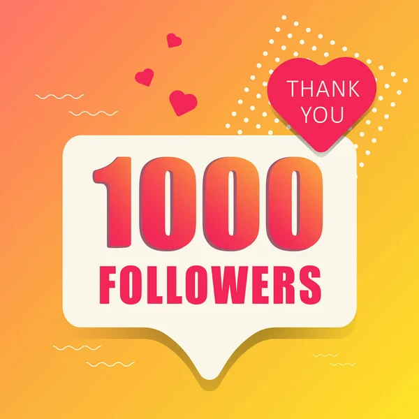 Gracias 1000 Seguidores Banner Botón Póster Para Redes Sociales Ilustración — Vector de stock