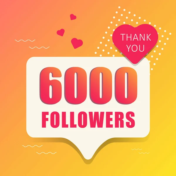 Gracias 6000 Seguidores Banner Botón Póster Para Redes Sociales Ilustración — Vector de stock