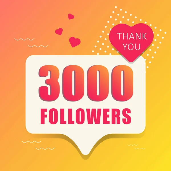 Gracias 3000 Seguidores Banner Botón Póster Para Redes Sociales Ilustración — Vector de stock
