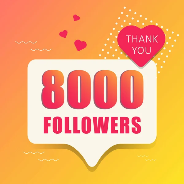 Gracias 8000 Seguidores Banner Botón Póster Para Redes Sociales Ilustración — Vector de stock