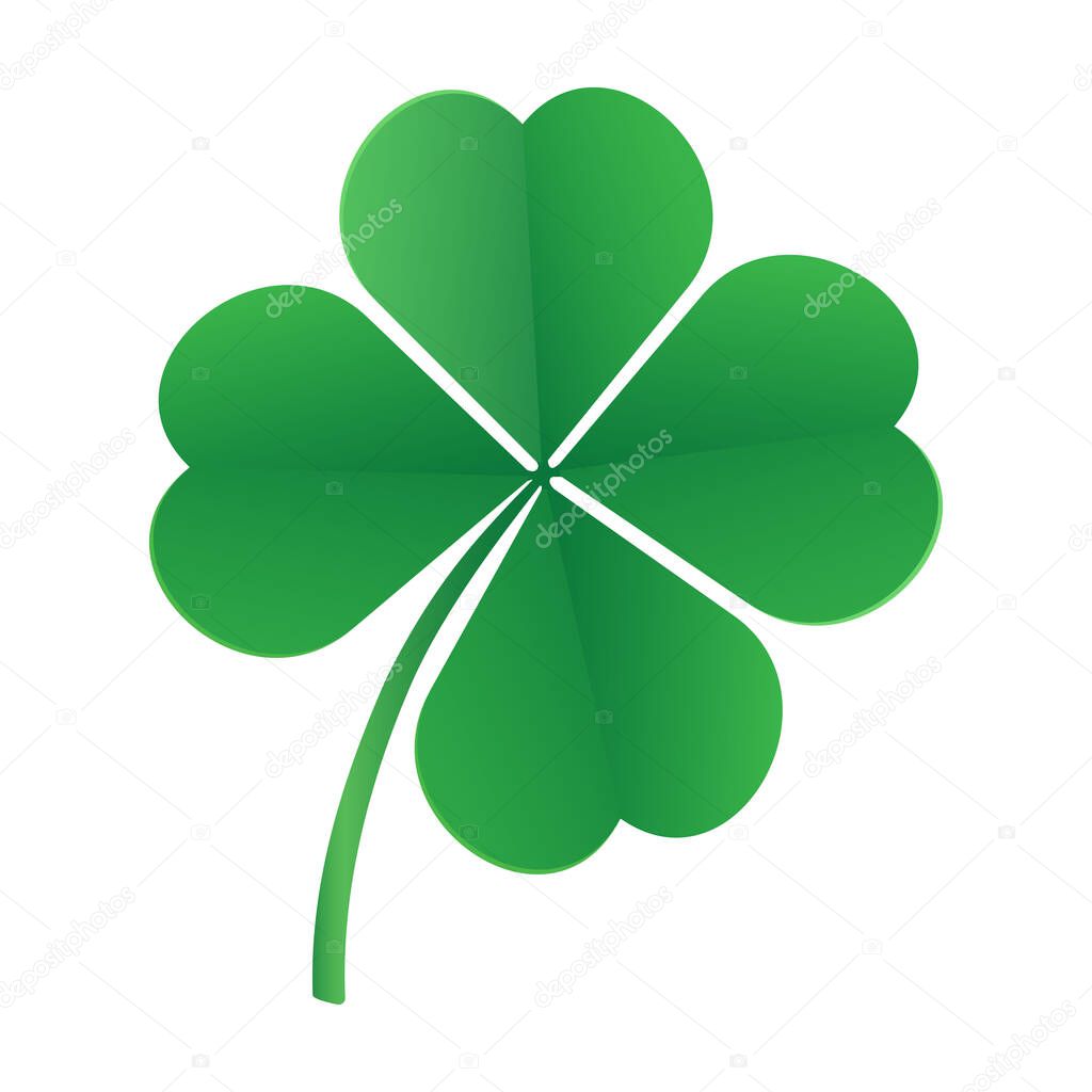 Four-leaf clover. Symbolizes good luck. Isolated on white background. Vector illustration.