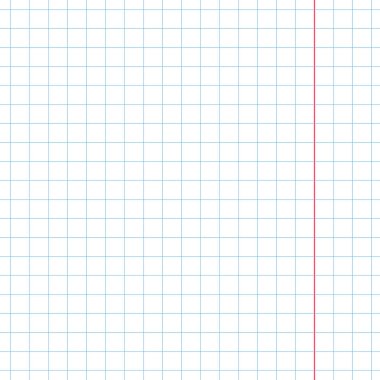 Egzersiz kitabı. Sağında kırmızı kenarlar olan kareli bir sayfa. Vektör illüstrasyonu.