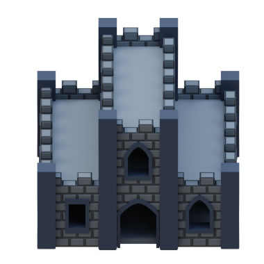 Gri tuğlalı ortaçağ binası, izometrik ön stil kale. 3d oluşturma.