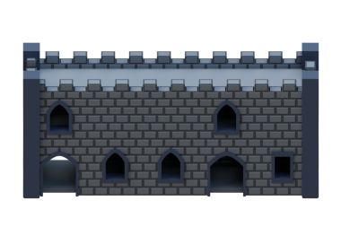 Gri tuğlalı ortaçağ binası, izometrik ön stil kale. 3d oluşturma.