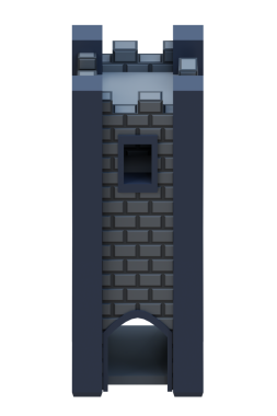 Gri tuğlalı ortaçağ binası, izometrik ön stil kale. 3d oluşturma.