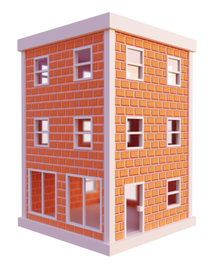 Turuncu tuğla bina. 3d oluşturma.