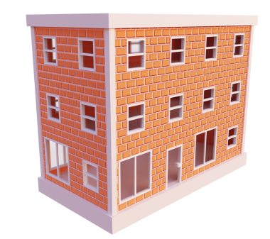 Turuncu tuğla bina. 3d oluşturma.