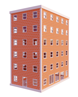 Turuncu tuğla bina. 3d oluşturma.