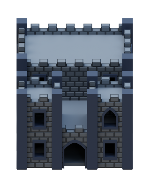 Серое кирпичное средневековое здание изометрического фасада крепости. 3d-рендеринг.