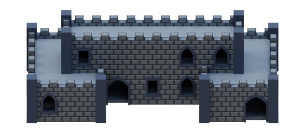 Серое кирпичное средневековое здание изометрического фасада крепости. 3d-рендеринг.