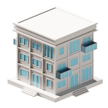 Mavi kapı ve pencere binası izometrik. 3d oluşturma.
