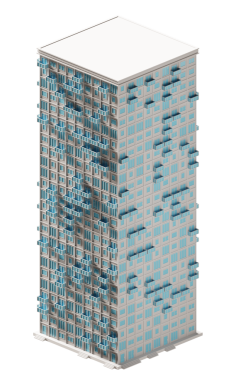 Mavi kapı ve pencere binası izometrik. 3d oluşturma.