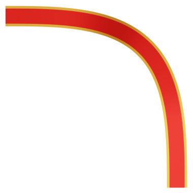 Kıvrımlı altın işlemeli kırmızı bir kurdele. 3B görüntüleme.