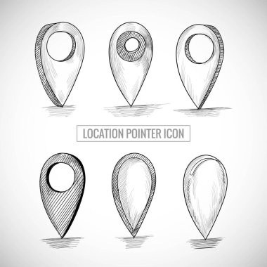 Hand draw location pointer icon set sketch design vector
