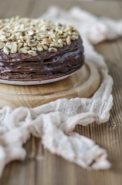 Torta de chocolate panqueque con salsa de chocolate —  Fotos de Stock