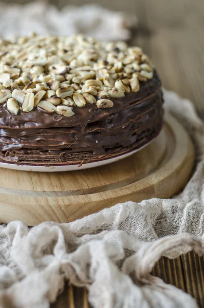 Torta de chocolate panqueque con salsa de chocolate —  Fotos de Stock