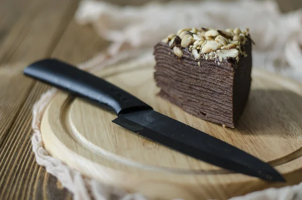 Torta de chocolate panqueque con salsa de chocolate —  Fotos de Stock