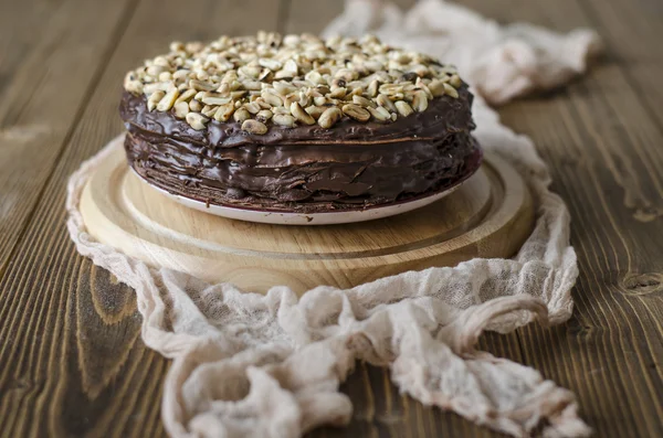 Torta de chocolate panqueque con salsa de chocolate —  Fotos de Stock