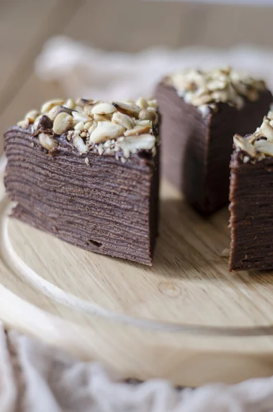 Torta de chocolate panqueque con salsa de chocolate —  Fotos de Stock