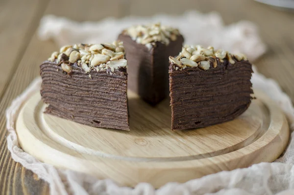 Torta de chocolate panqueque con salsa de chocolate —  Fotos de Stock