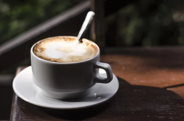 Una taza de capuchino en la naturaleza — Foto de Stock