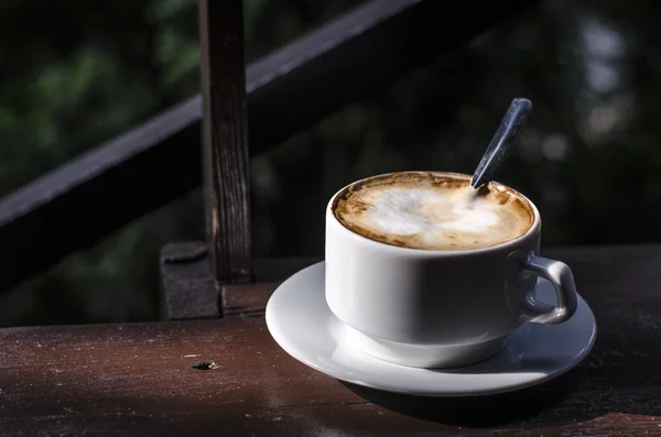 Una taza de capuchino en la naturaleza — Foto de Stock