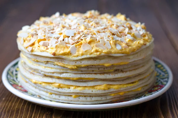 Pannkaka Med Citron Curd Och Grädde — Stockfoto