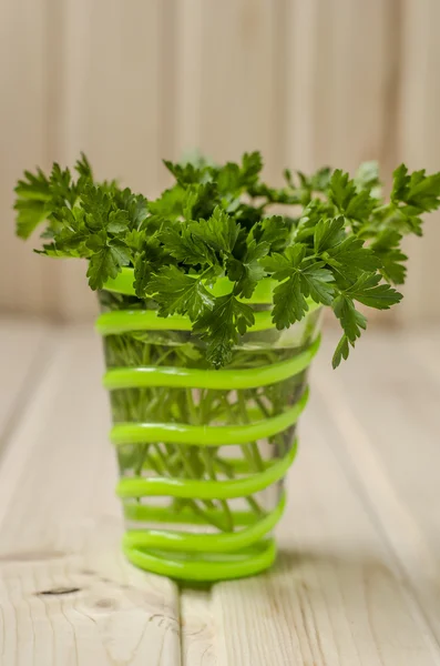 Een bosje peterselie in een glas — Stockfoto