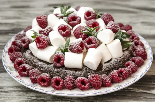 마 시 멜로와 라즈베리 케이크 — 스톡 사진