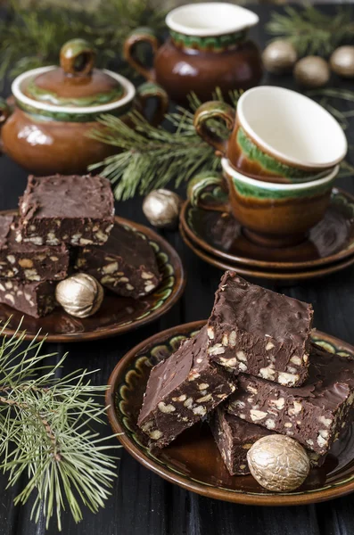 Chocolate fudge with nuts — Stock Photo, Image