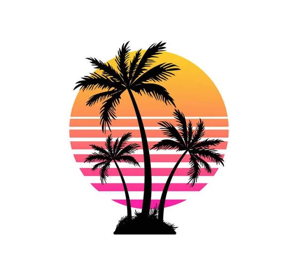Palmy Západ Slunce Letní Dovolená Cestování Koncept Logo Nebo Design — Stockový vektor