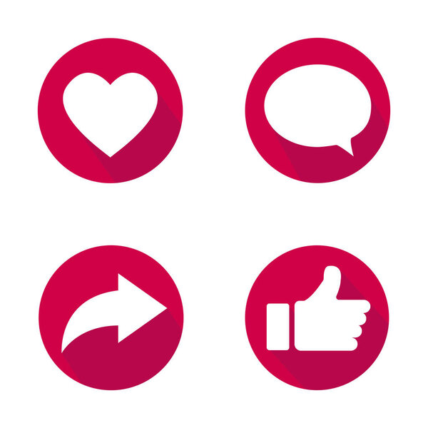 Social media icons set. Like, share, repost, comment signs. Round vector icons.