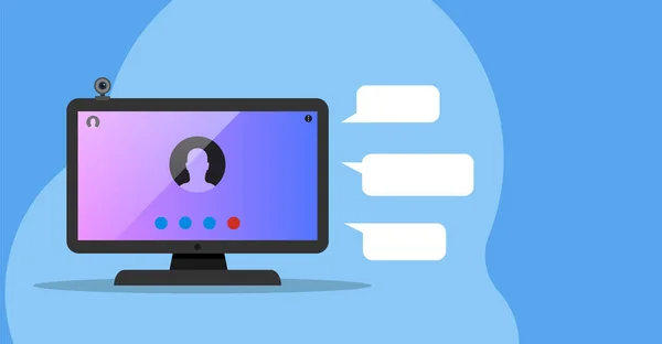 Computer Con App Videochiamate Sullo Schermo Concetto Comunicazione Online Illustrazione — Vettoriale Stock
