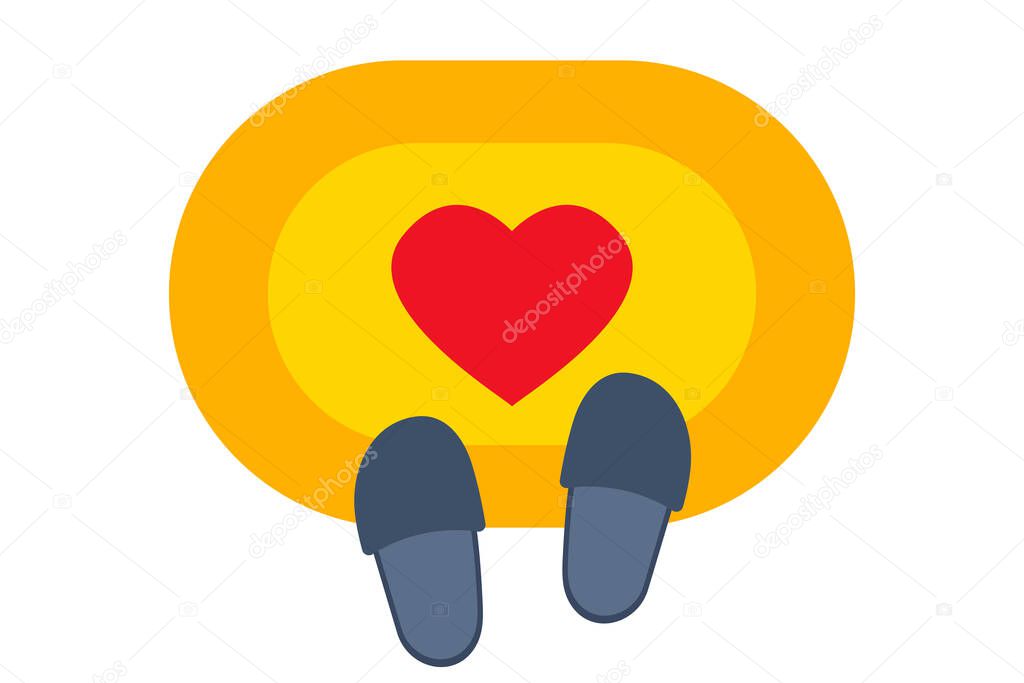 Home slippers on a rug. Cozy shoes, Vector illustration.
