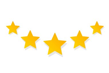 Beş yıldızlı. Ürün sıralaması. Müşteri görüşü. Dekorasyon. Vektör illüstrasyonu.