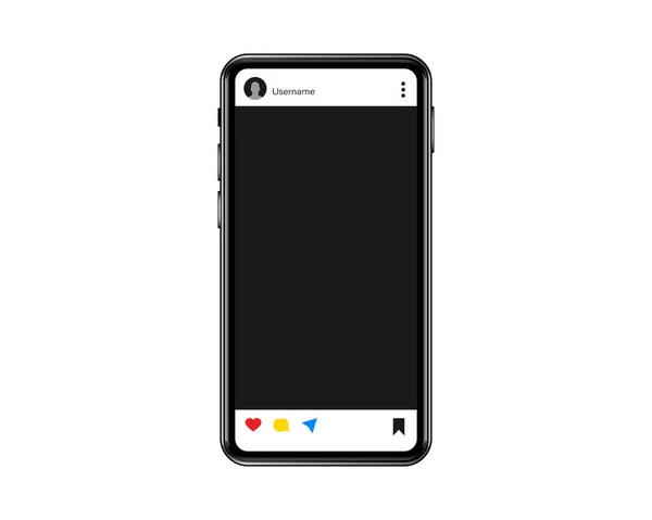 Akıllı telefondaki boş bir sosyal ağ sayfası. Fotoğraf için bir yer. Sunum çerçevesi. Sosyal medya uygulaması illüstrasyonu.