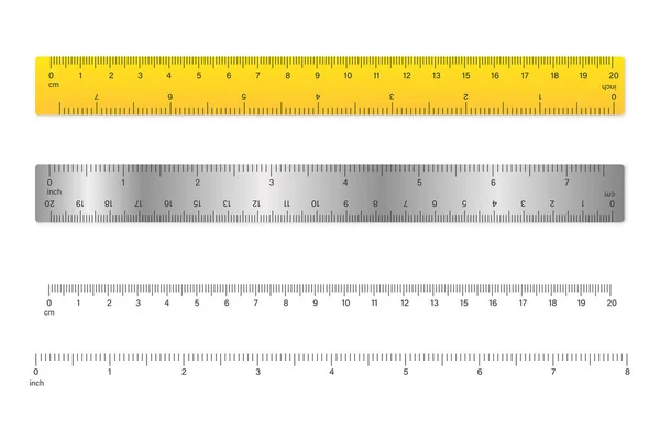 Conjunto Gobernantes Regla Metal Madera Centímetros Pulgadas Medida Distancia Instrumento — Archivo Imágenes Vectoriales
